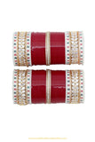Deep Red Colour American Diamond Dotted Bridal Chura By PTJ