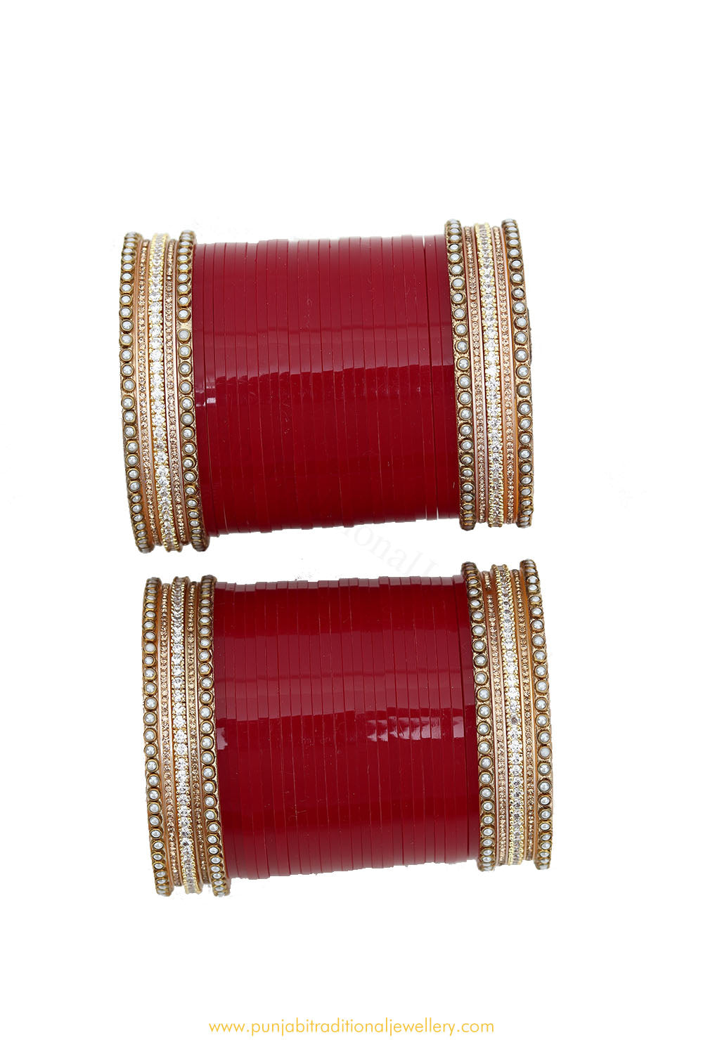Deep Red  Colour American Diamond Pearl Bridal Chura By PTJ