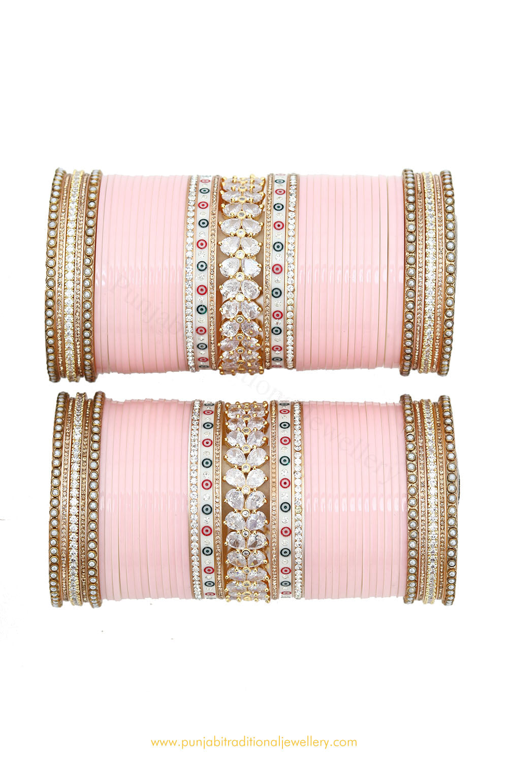 Pink Colour American Diamond Dotted Bridal Chura By PTJ