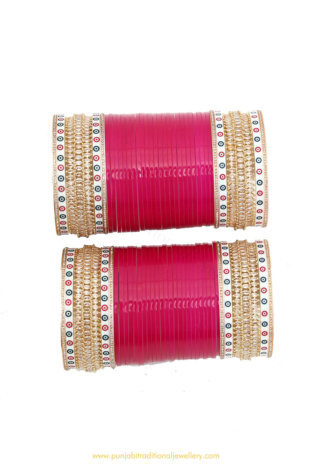 Raani Pink Colour American Diamond Dotted Bridal Chura By PTJ