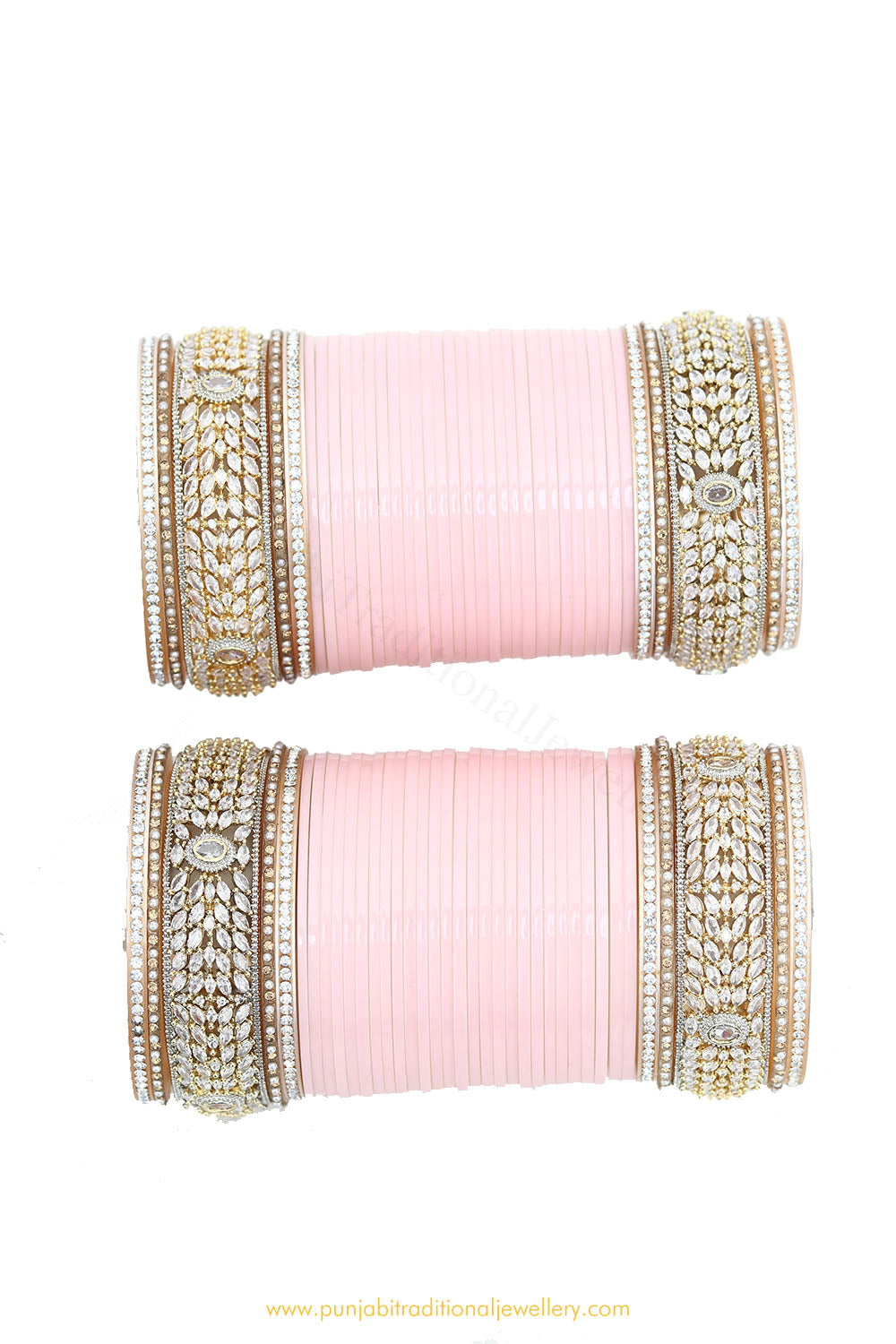 Pink Colour American Diamond Dotted Bridal Chura By PTJ