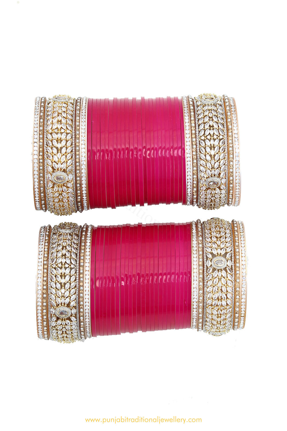 Raani Pink Colour American Diamond Dotted Bridal Chura By PTJ