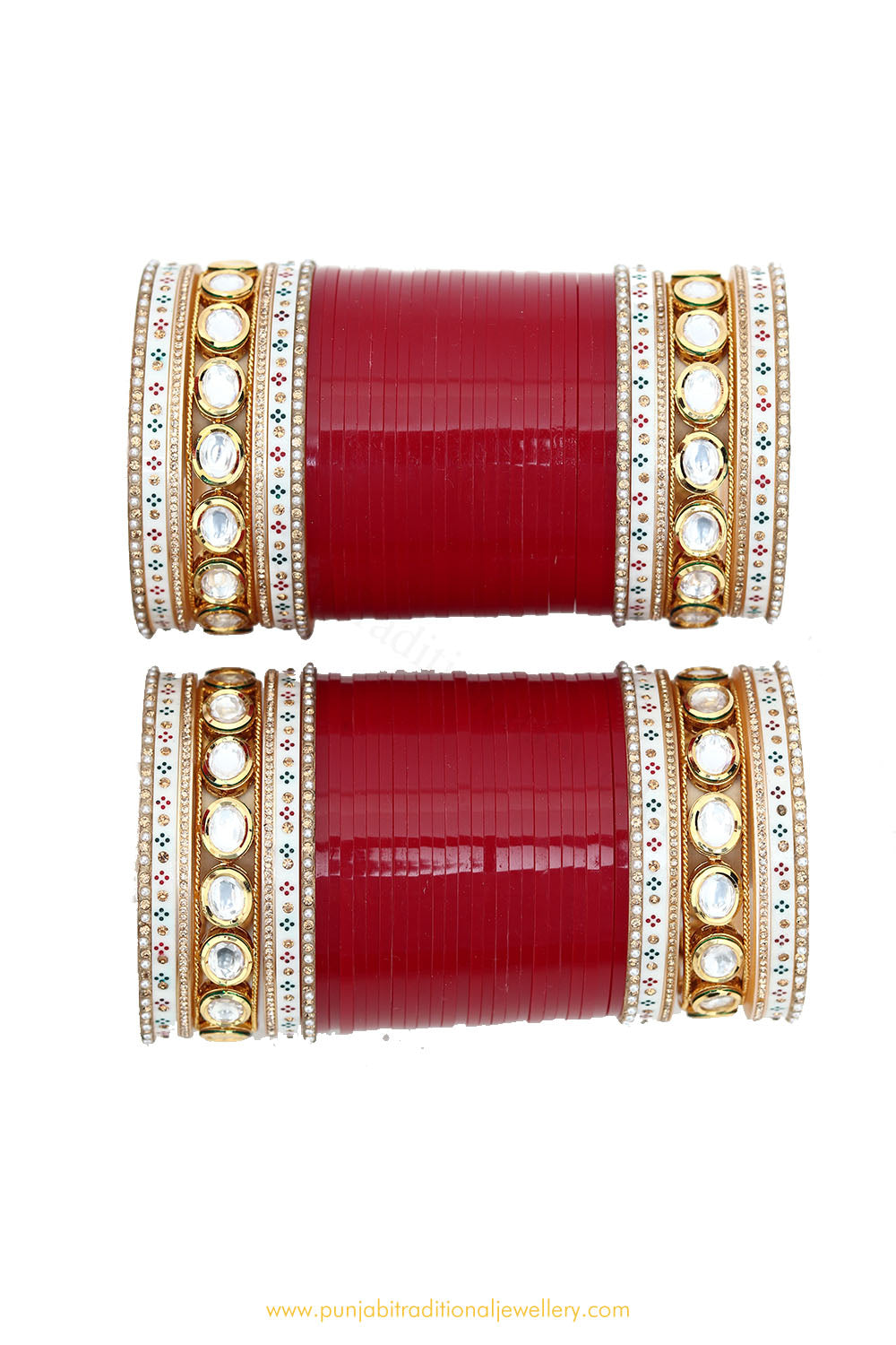 Deep Red Colour Kundan Dotted Bridal Chura By PTJ