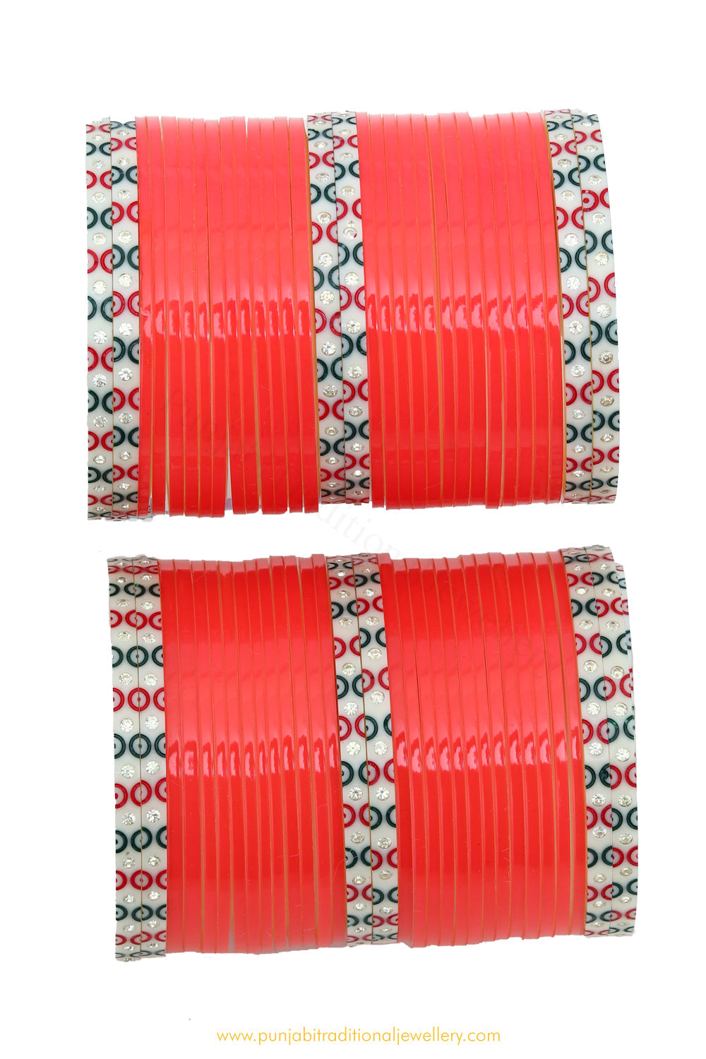 Bright Red Colour Dotted Bridal Chura By PTJ