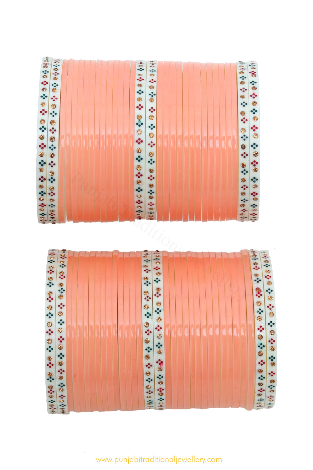 Peach Colour Dotted Bridal Chura By PTJ