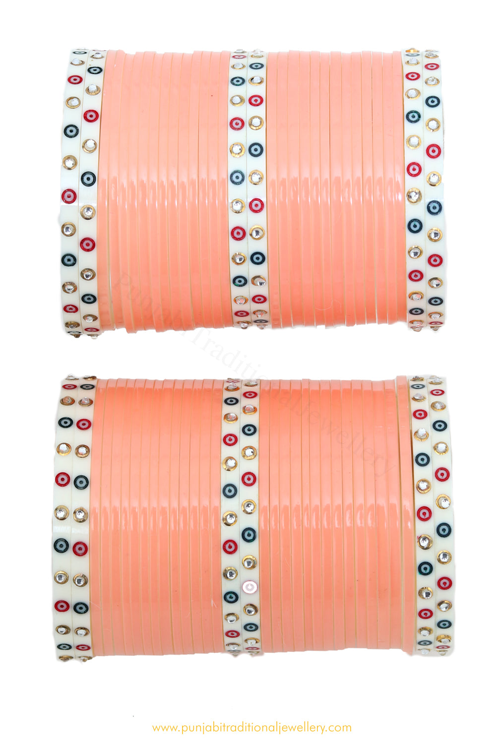 Peach Colour Dotted Bridal Chura By PTJ