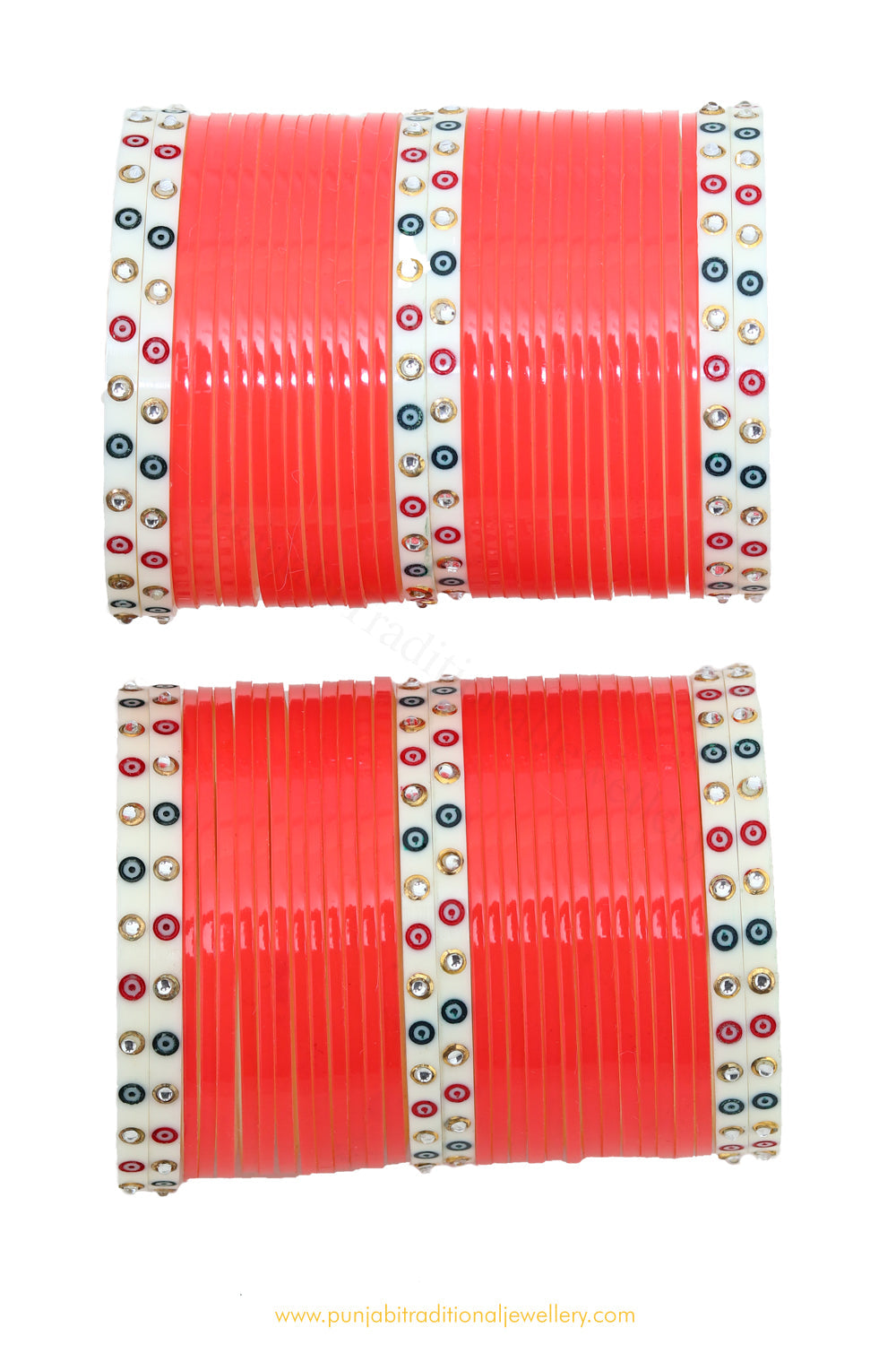Bright Red Colour Dotted Bridal Chura By PTJ
