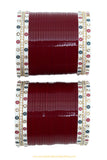 American Diamond Maroon Colour Dotted Bridal Chura By PTJ