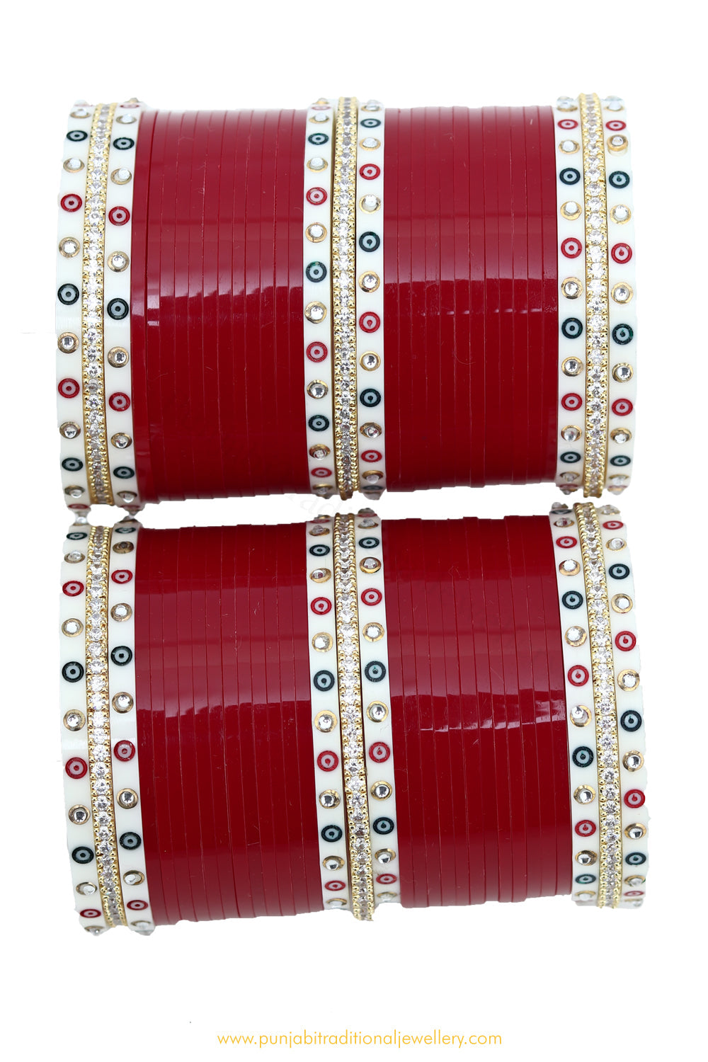 American Diamond deep Red Colour Dotted Bridal Chura By PTJ