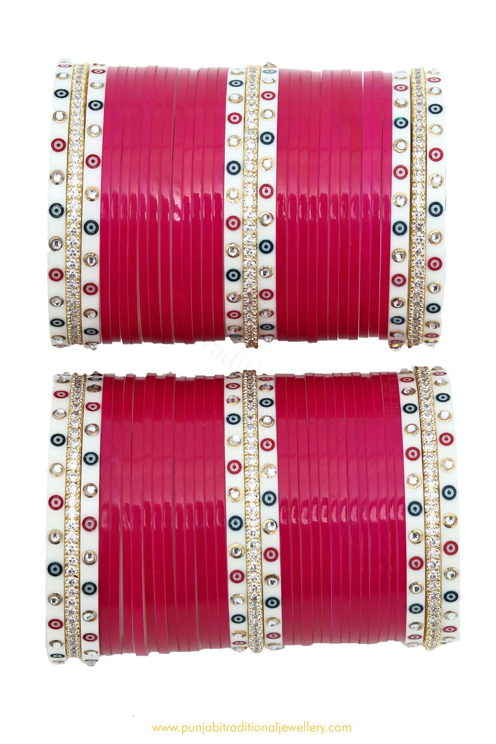 American Diamond Red Colour Dotted Bridal Chura By PTJ