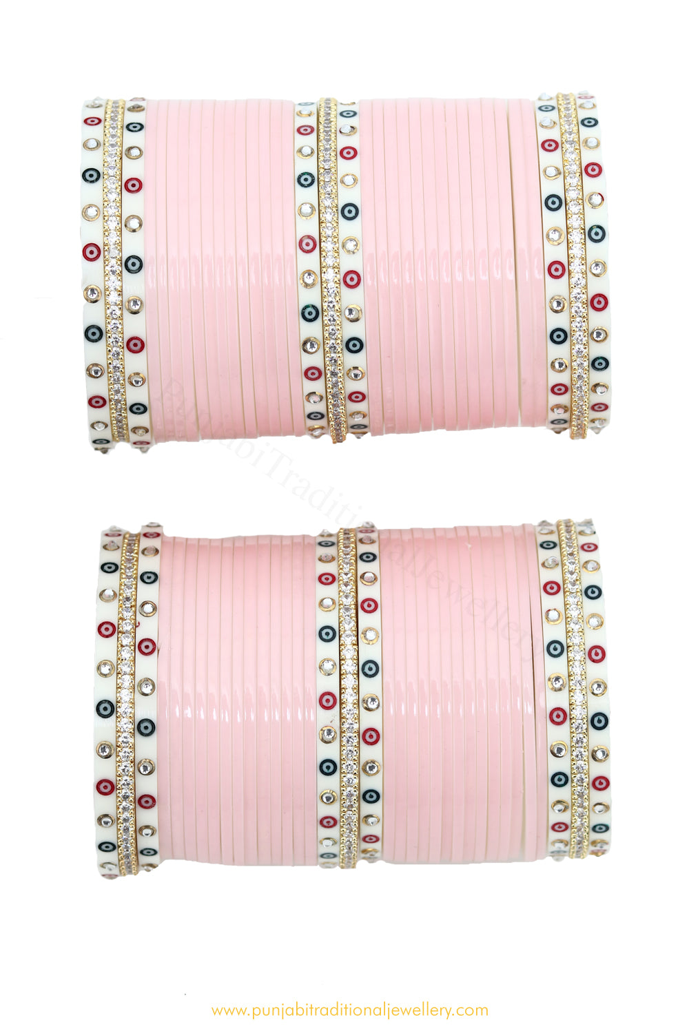 American Diamond Light Pink Colour Dotted Bridal Chura By PTJ