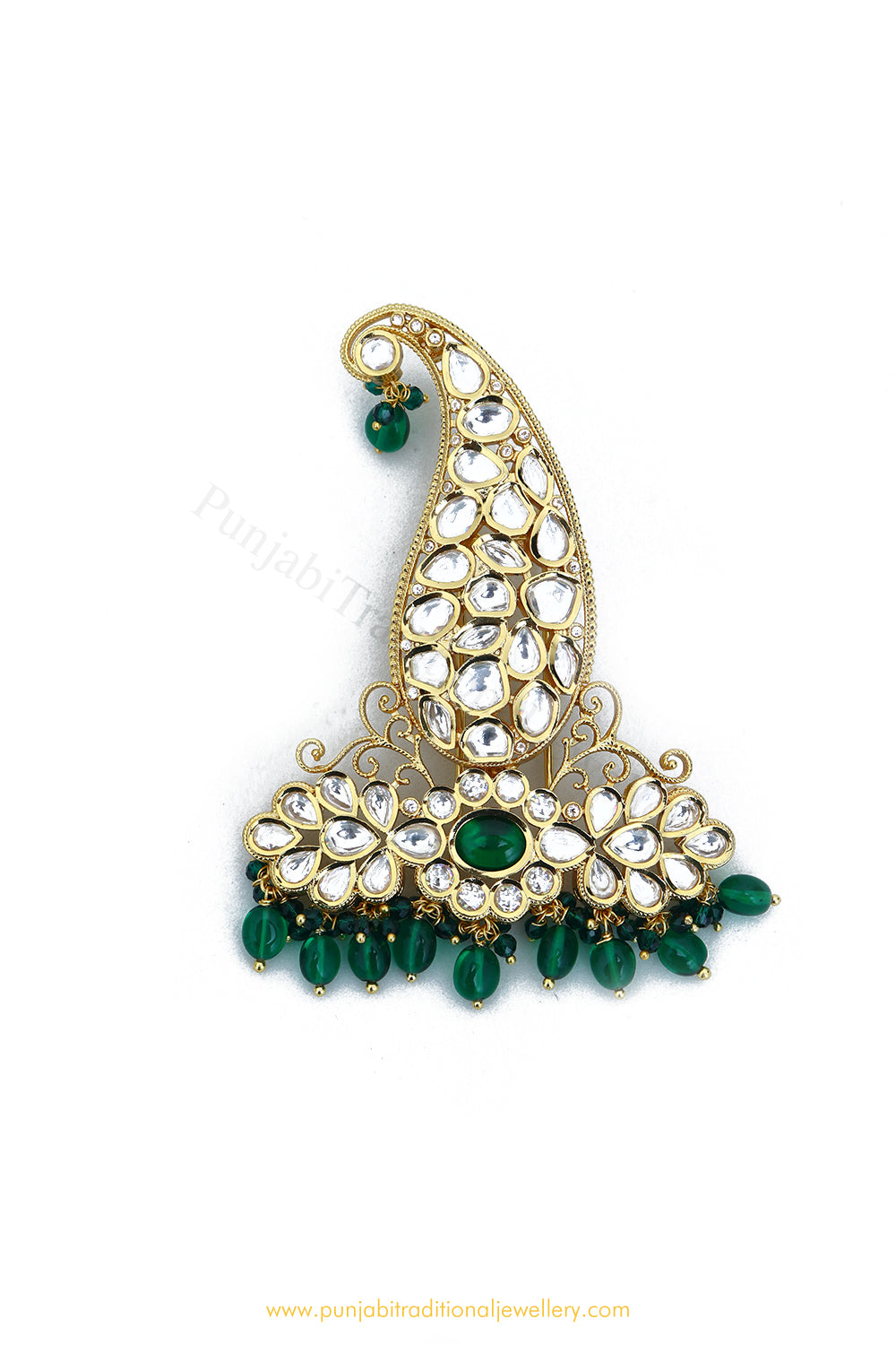 Gold Finished Emerald Kalgi | Punjabi Traditional Jewellery Exclusive