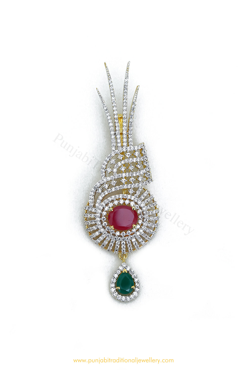 Gold Finished Ruby Emerald AD Kalgi | Punjabi Traditional Jewellery Exclusive