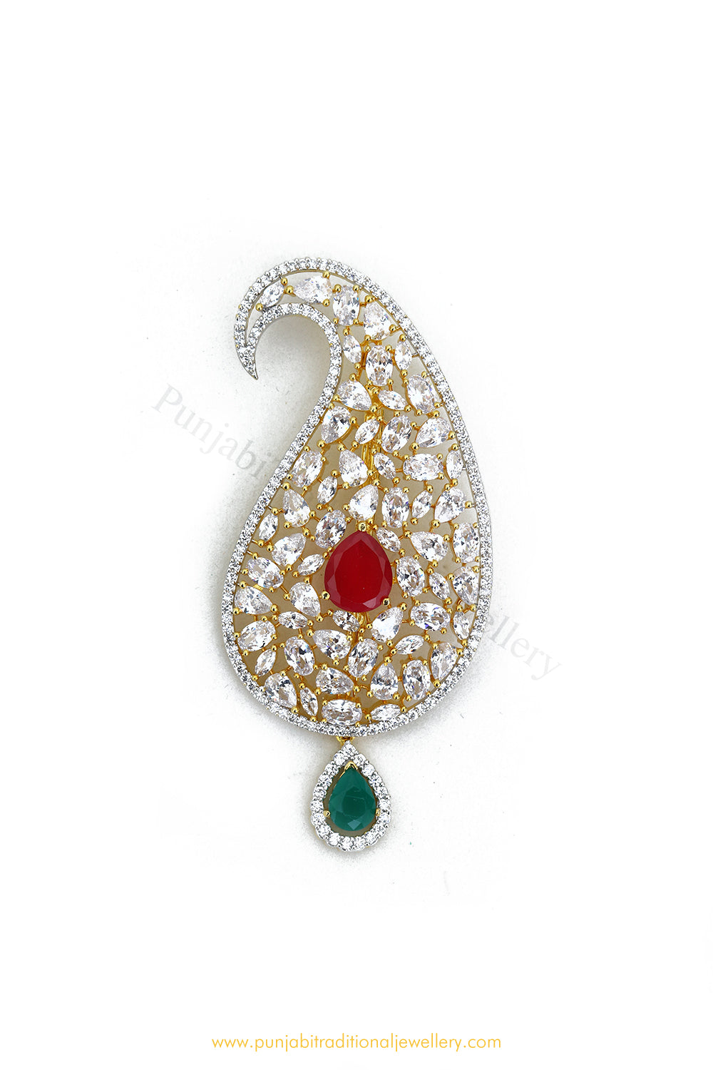 Gold Finished Ruby Emerald AD Kalgi | Punjabi Traditional Jewellery Exclusive