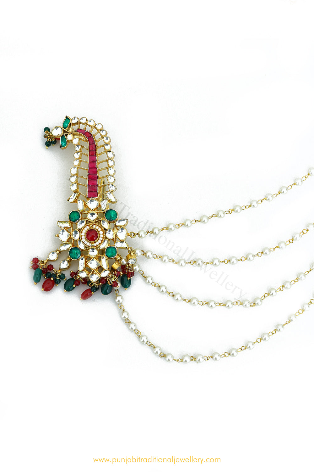 Gold Finished Rubu Emerald Kundan Kalgi | Punjabi Traditional Jewellery Exclusive
