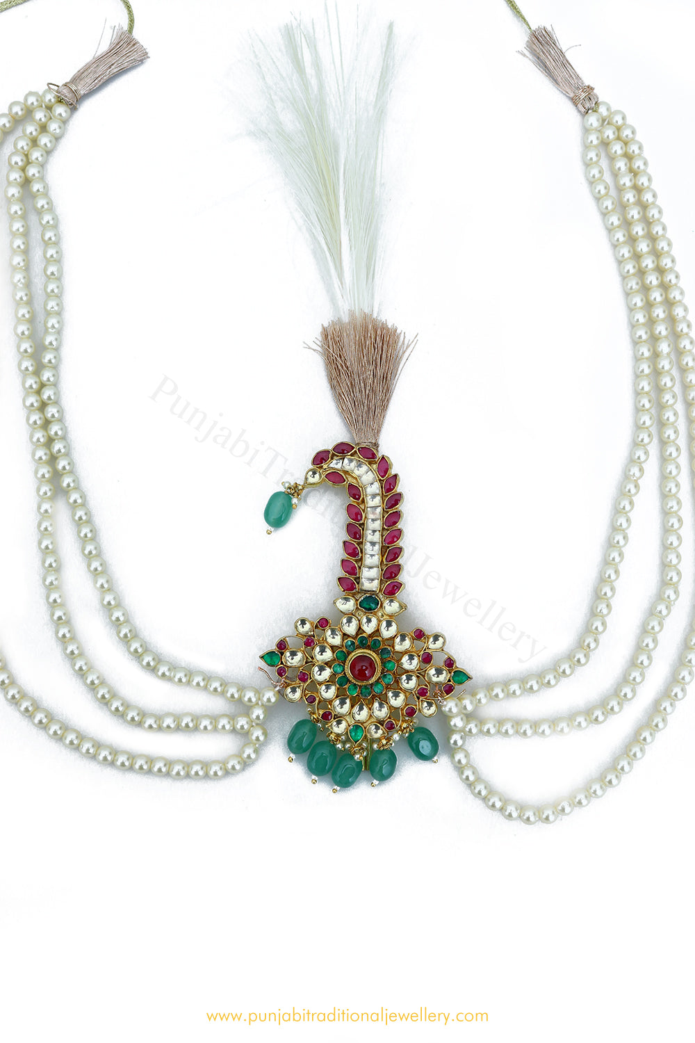 Gold Finished Rubu Emerald Kundan Kalgi | Punjabi Traditional Jewellery Exclusive