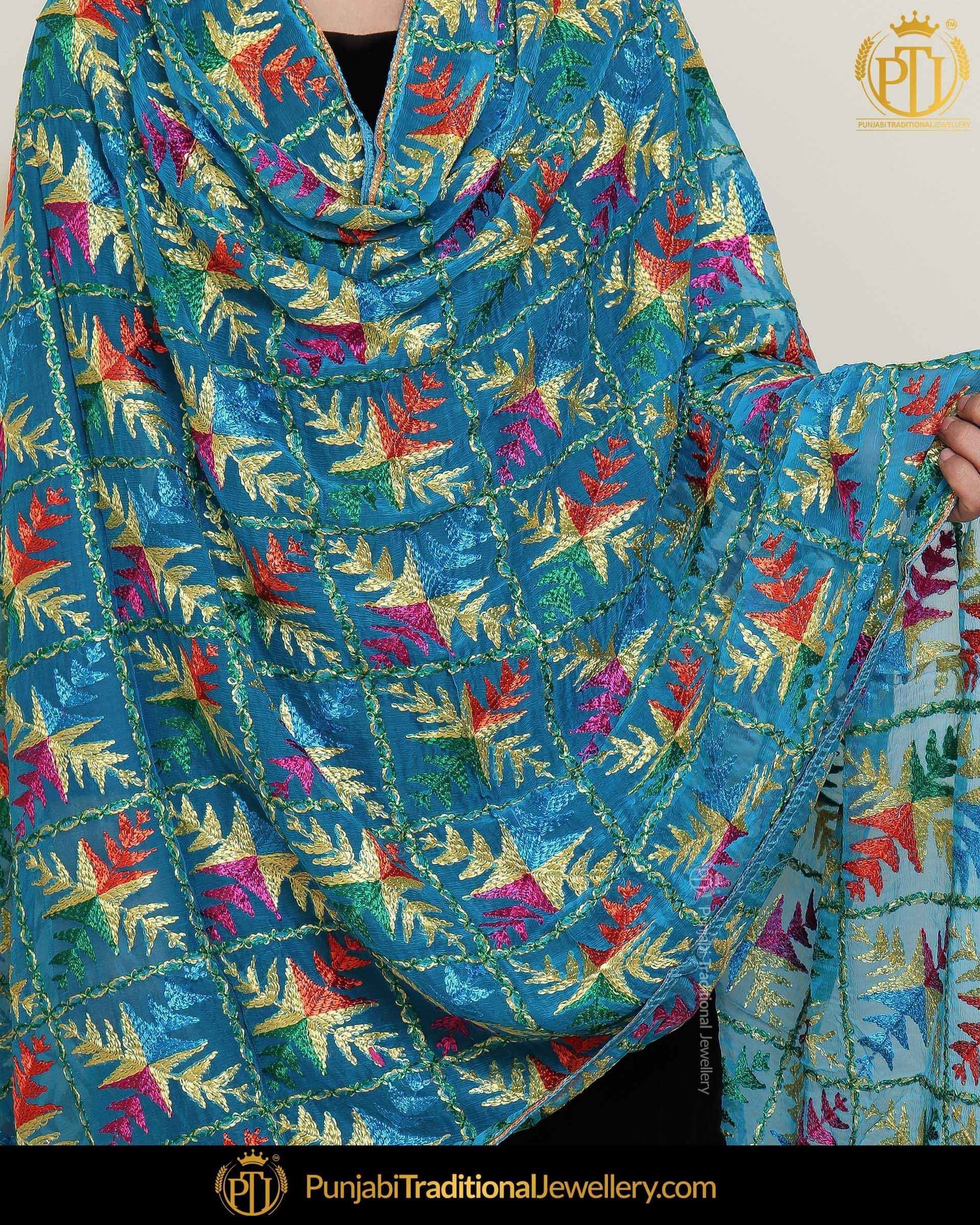 Multi Color Pure Phulkari Dupatta By Punjabi Traditional Jewellery