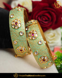 Hand Painted Meena Pista Green Rubby Kundan Pearl Openable Karra Bangle | Punjabi Traditional Jewellery Exclusive