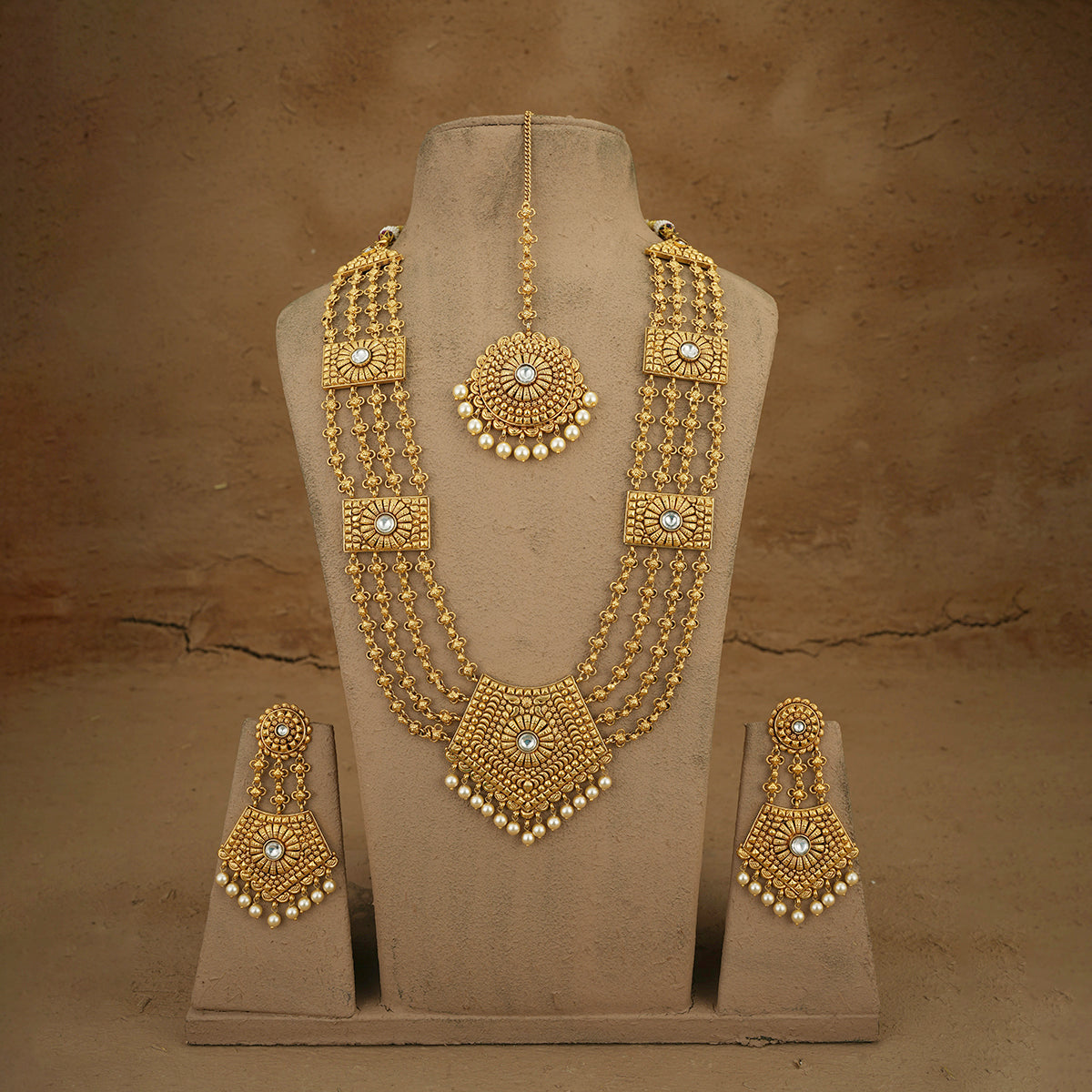 Iraa Ranihaar Earrings Tika Set Handcrafted Gold Plated
