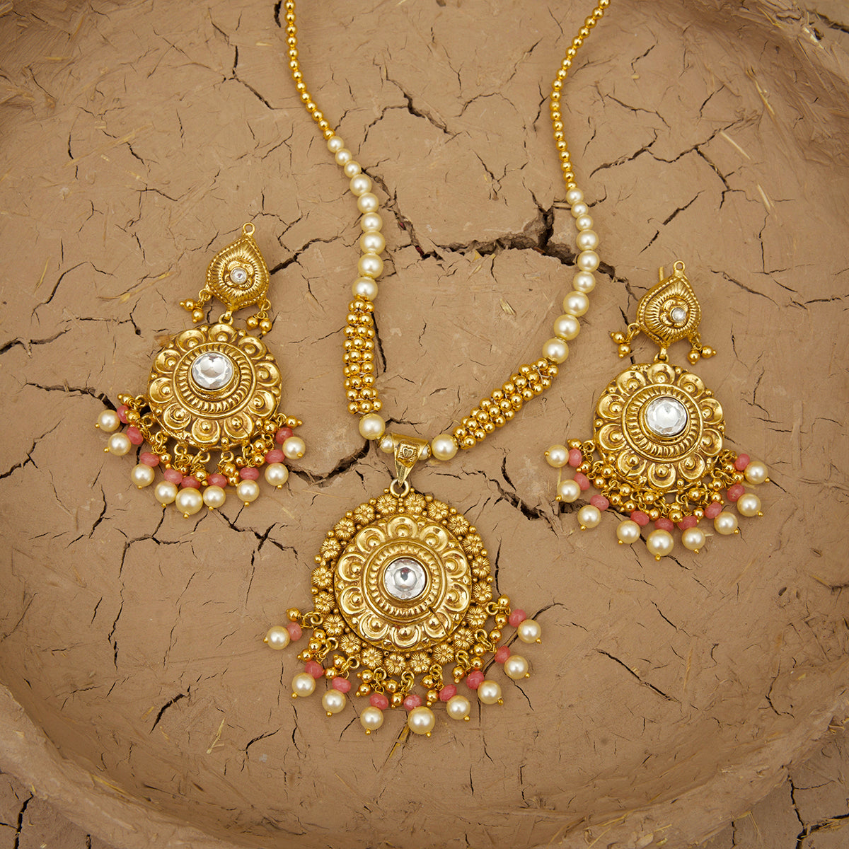 Janki Pendent Earrings Set Handcrafted Gold Plated
