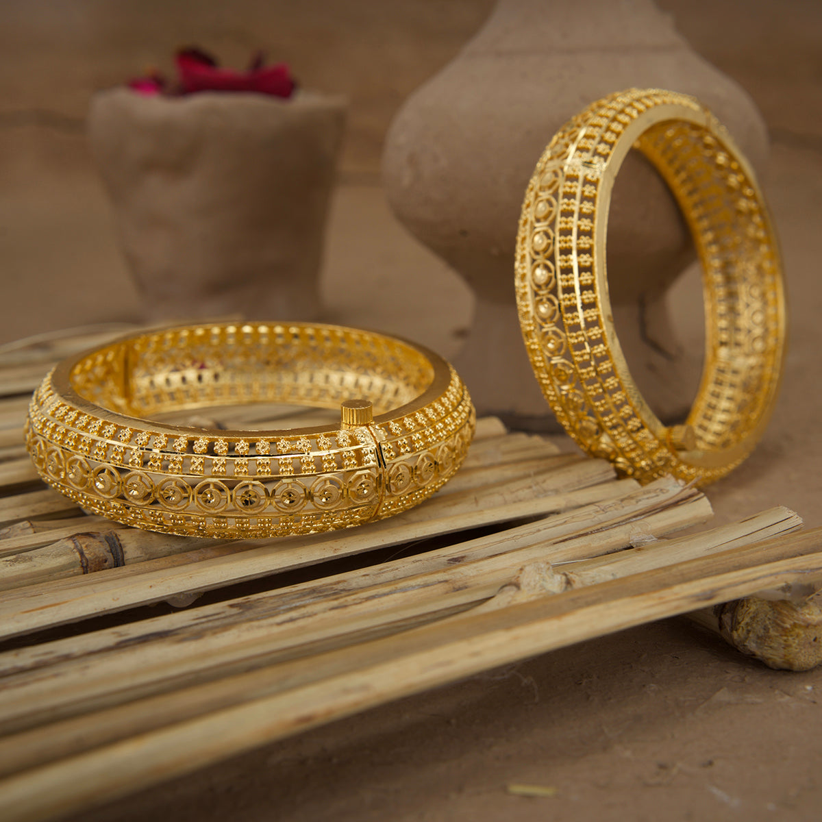 Tabeer Bangles With Screw Gold Plated