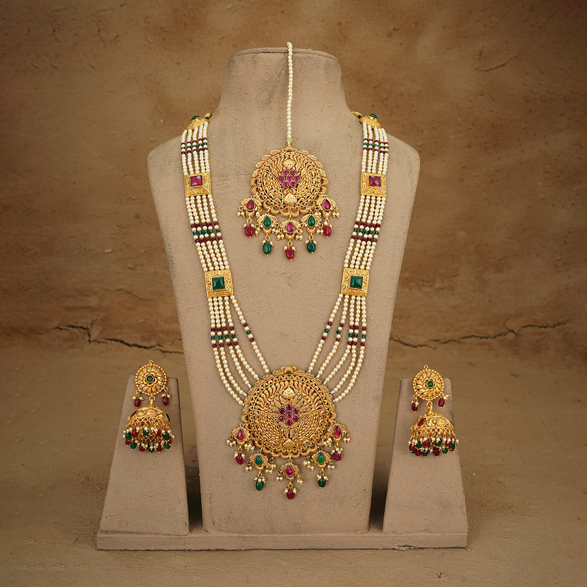 Sana Ranihaar Earrings Tika Set Handcrafted Gold Plated