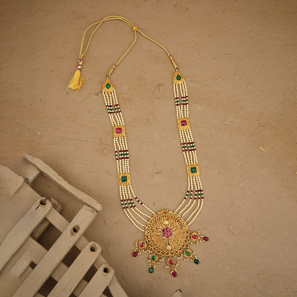 Sana Ranihaar Earrings Tika Set Handcrafted Gold Plated