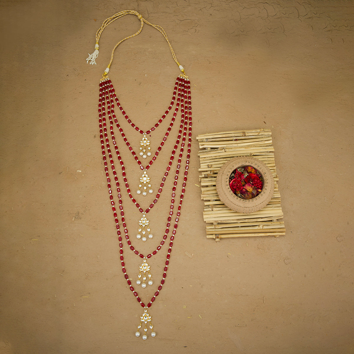 Dilnaz  Achkan Mala Ruby Semi Precious Beads