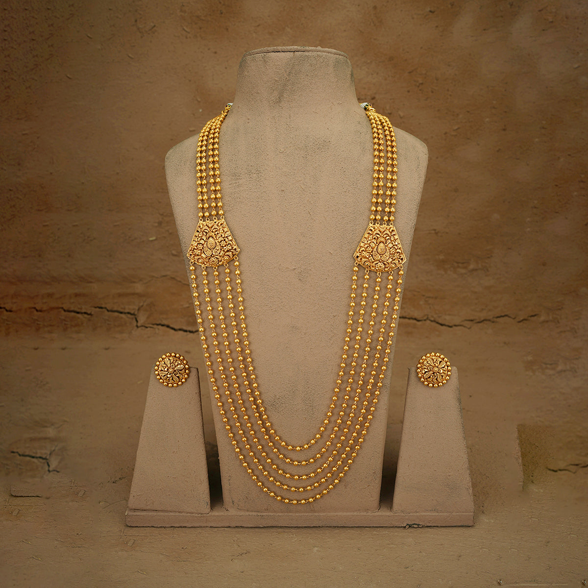 Meera Ranihaar Earrings Set Handcrafted Gold Plated