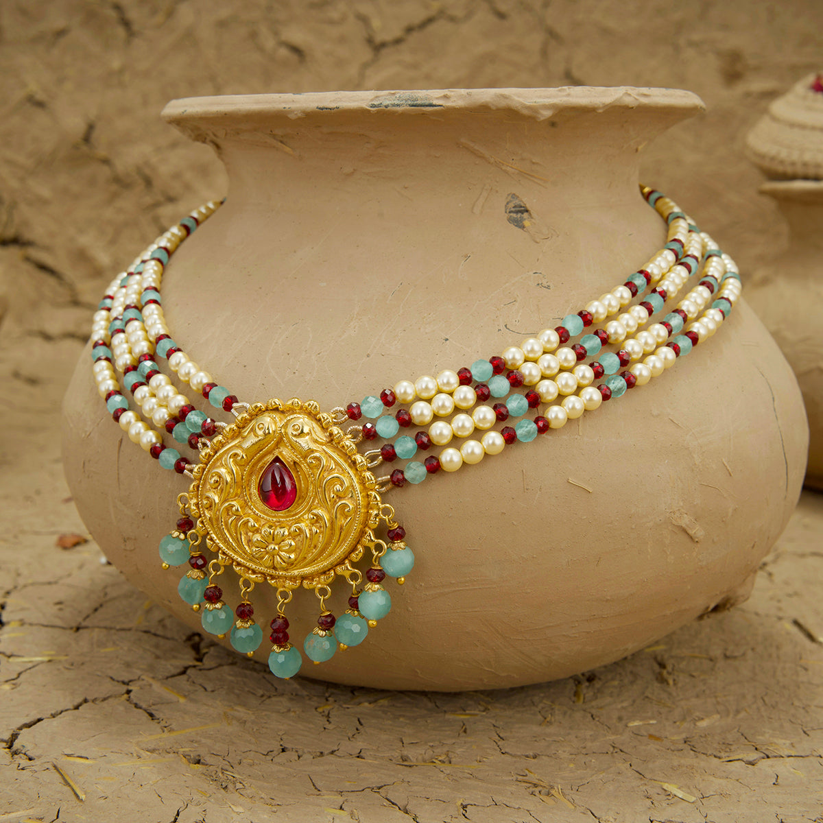 Zohra Necklace Earrings Tikka Handcrafted Gold Plated