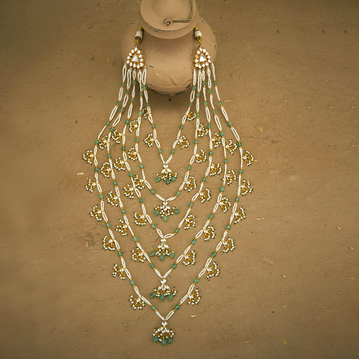 Mahveen Achkan Mala mint Semi Precious Beads