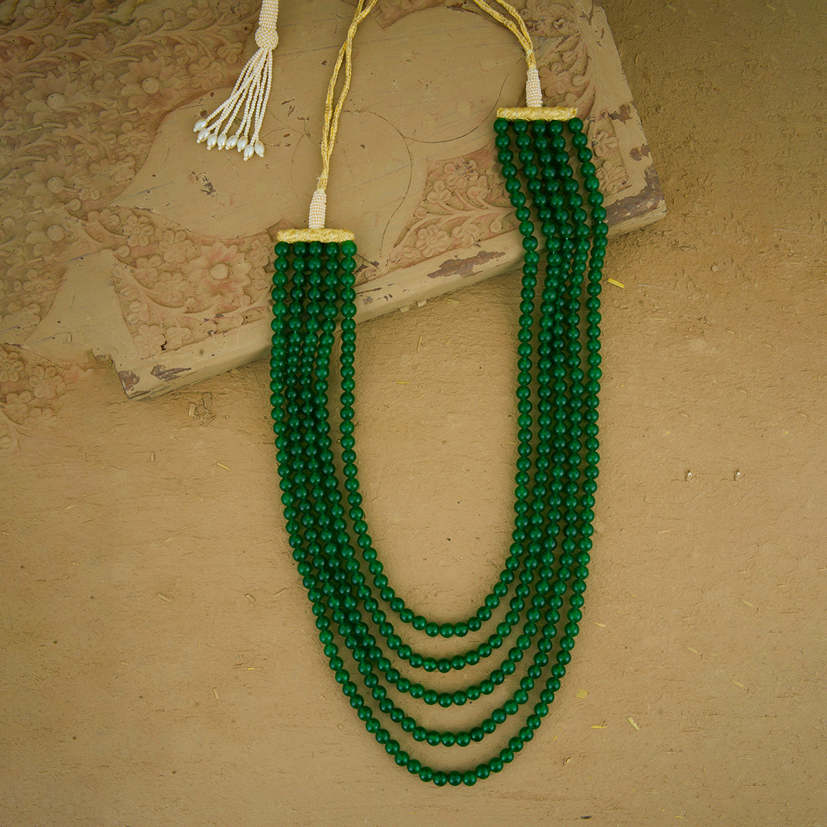 Mehpara Achkan Mala Emerald Semi Precious Beads