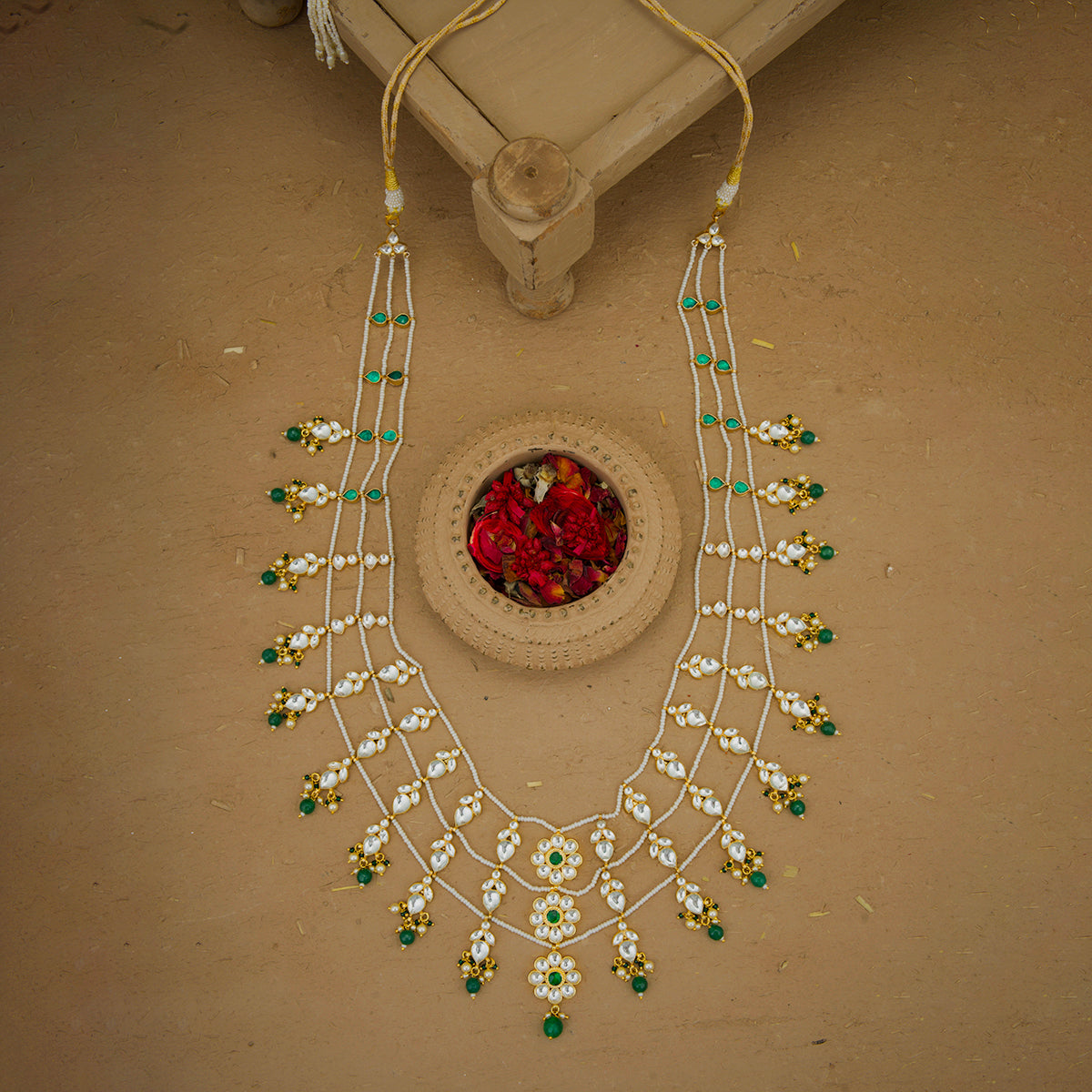 Shahnoor Achkan Mala Emerald Semi Precious Beads
