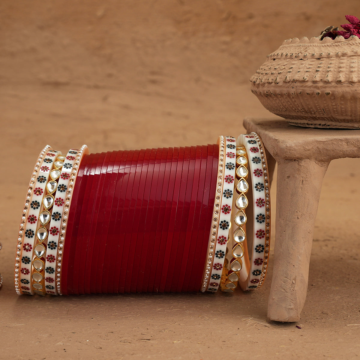 Husnaaz Wedding Churra Redish Maroon Colour