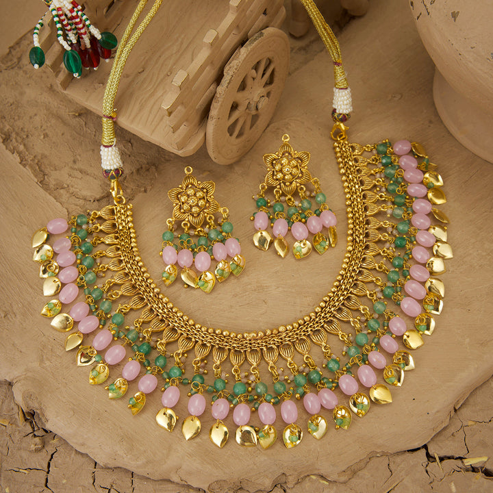 Ziaah  Necklace Earrings Tikka Handcrafted Gold Plated