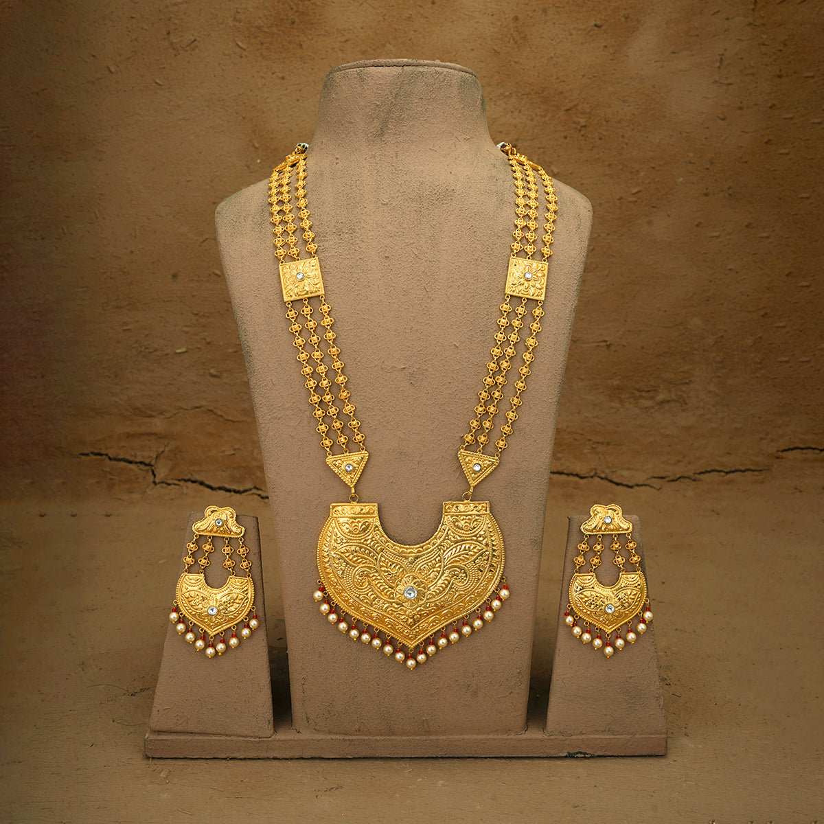 Kanak Ranihaar Earrings Set Handcrafted Gold Plated