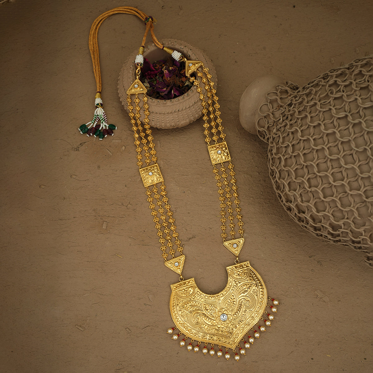 Kanak Ranihaar Earrings Set Handcrafted Gold Plated