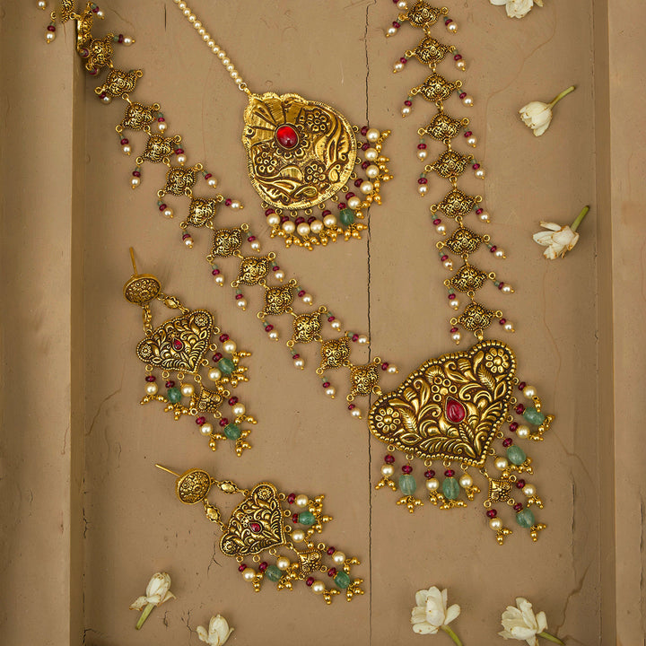 Rimi  Ranihaar Earrings Tika Set Handcrafted Gold Plated