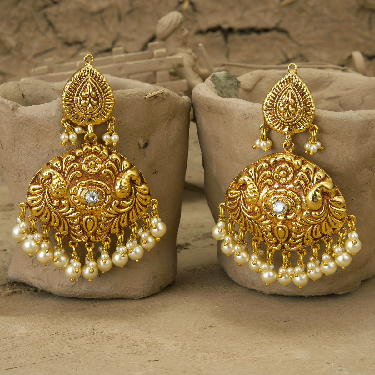 Yamira Necklace Earrings Tikka Handcrafted Gold Plated