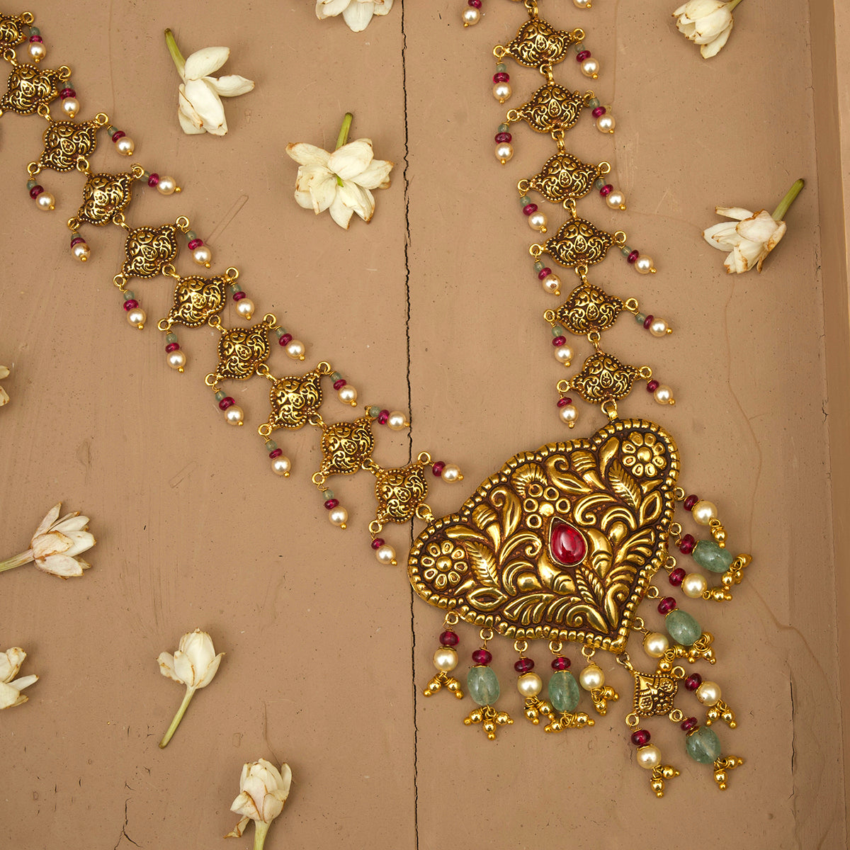 Rimi  Ranihaar Earrings Tika Set Handcrafted Gold Plated