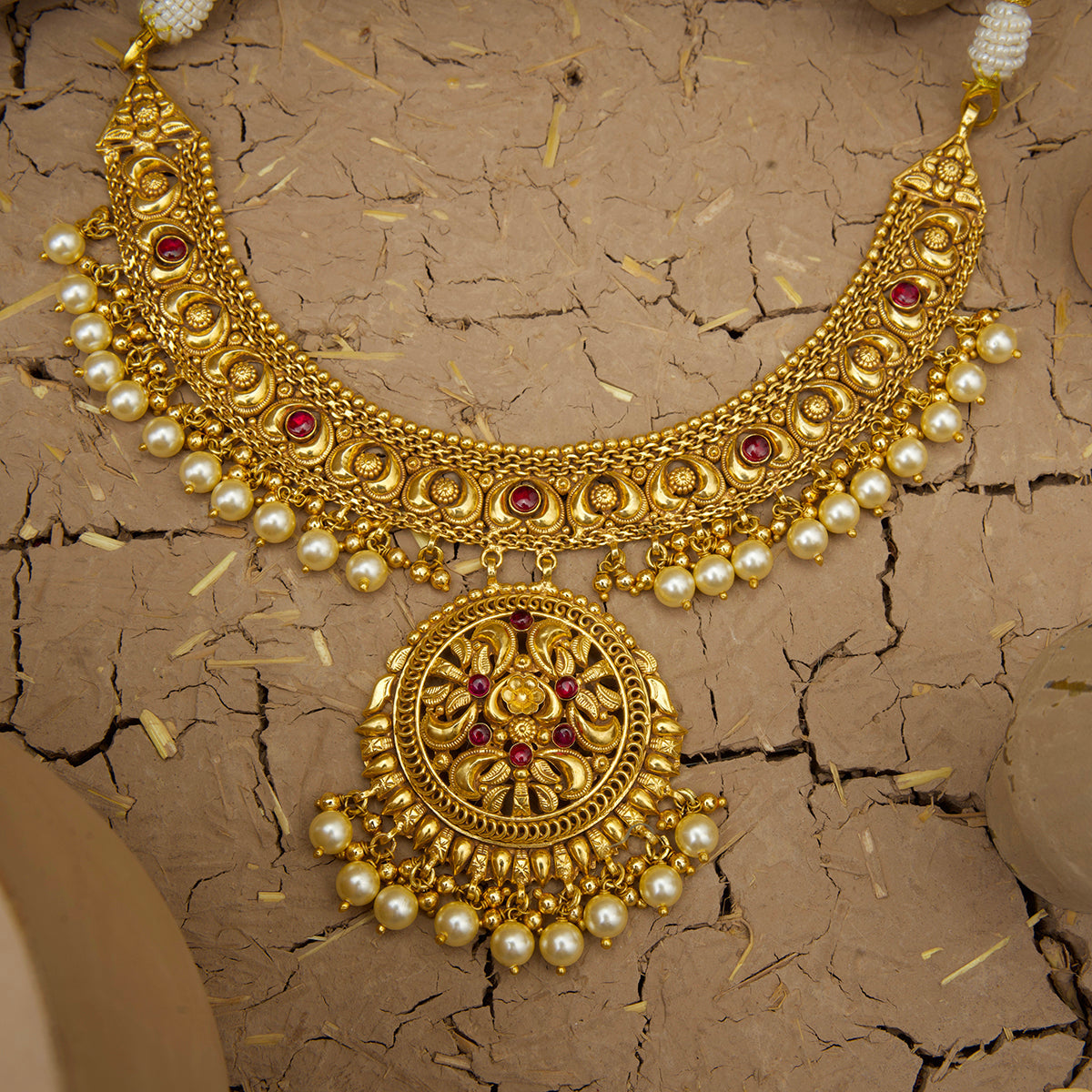 Reet Necklace Earrings Tikka Handcrafted Gold Plated