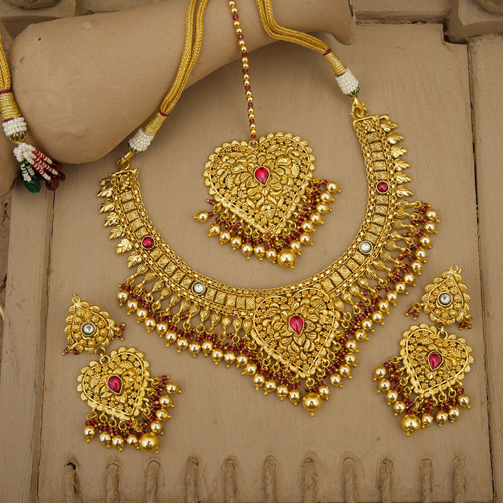 Rohani Necklace Earrings Tikka Handcrafted Gold Plated