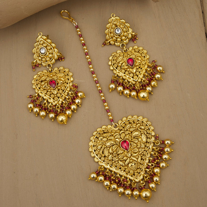 Rohani Necklace Earrings Tikka Handcrafted Gold Plated