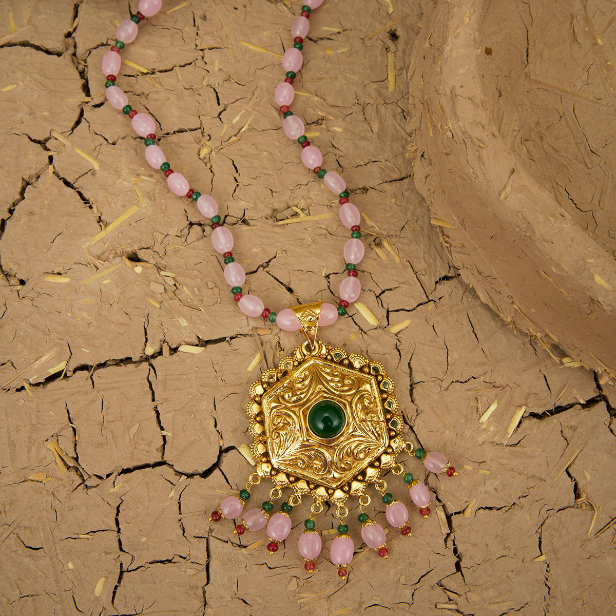 Tazeen Necklace Earrings Tikka Handcrafted Gold Plated