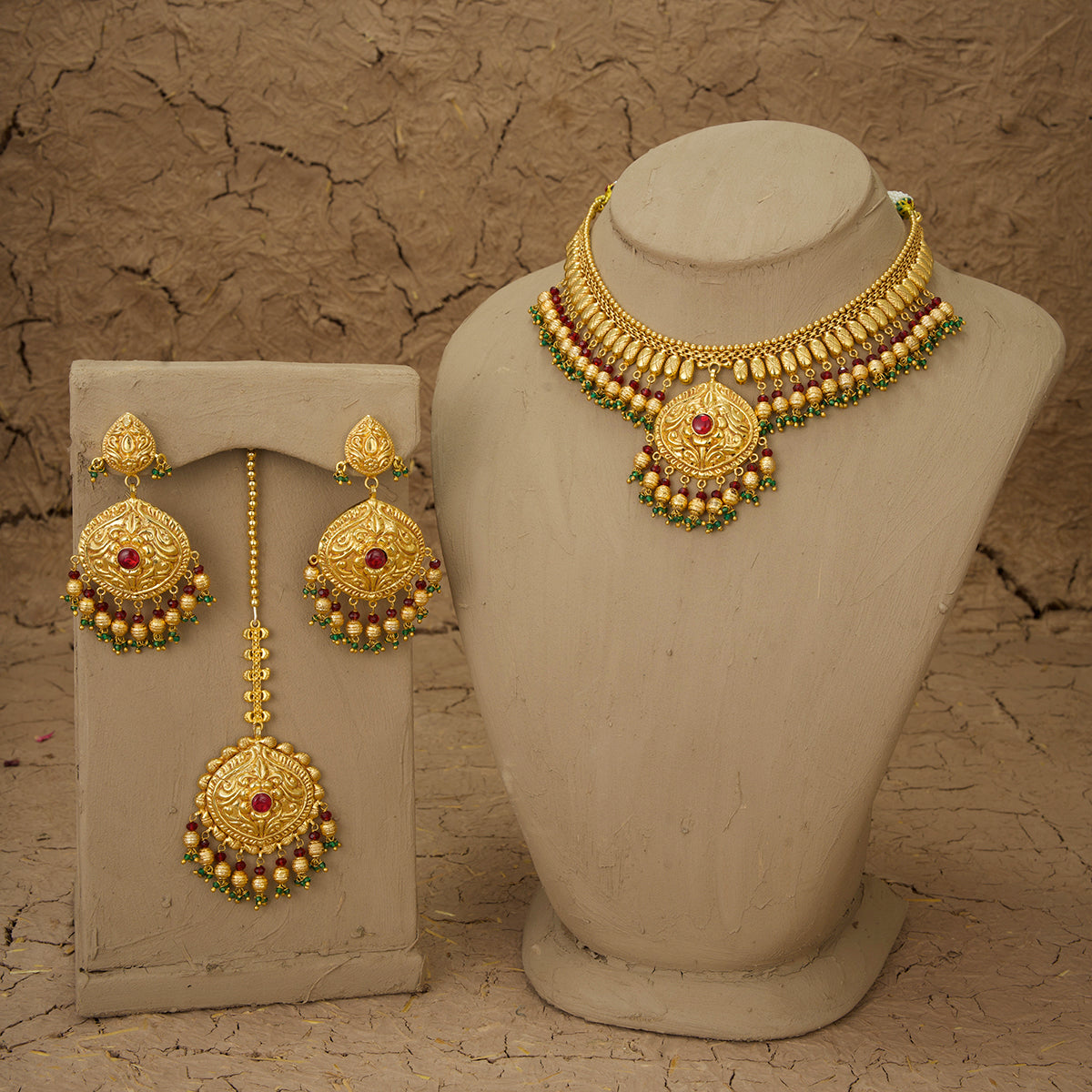 Vanshi Necklace Earrings Tikka Handcrafted Gold Plated