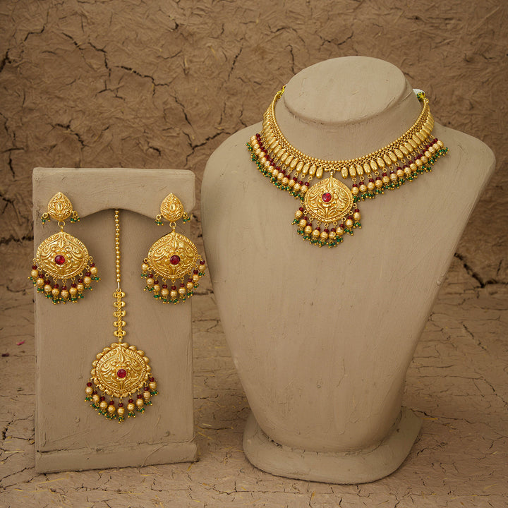Vanshi Necklace Earrings Tikka Handcrafted Gold Plated