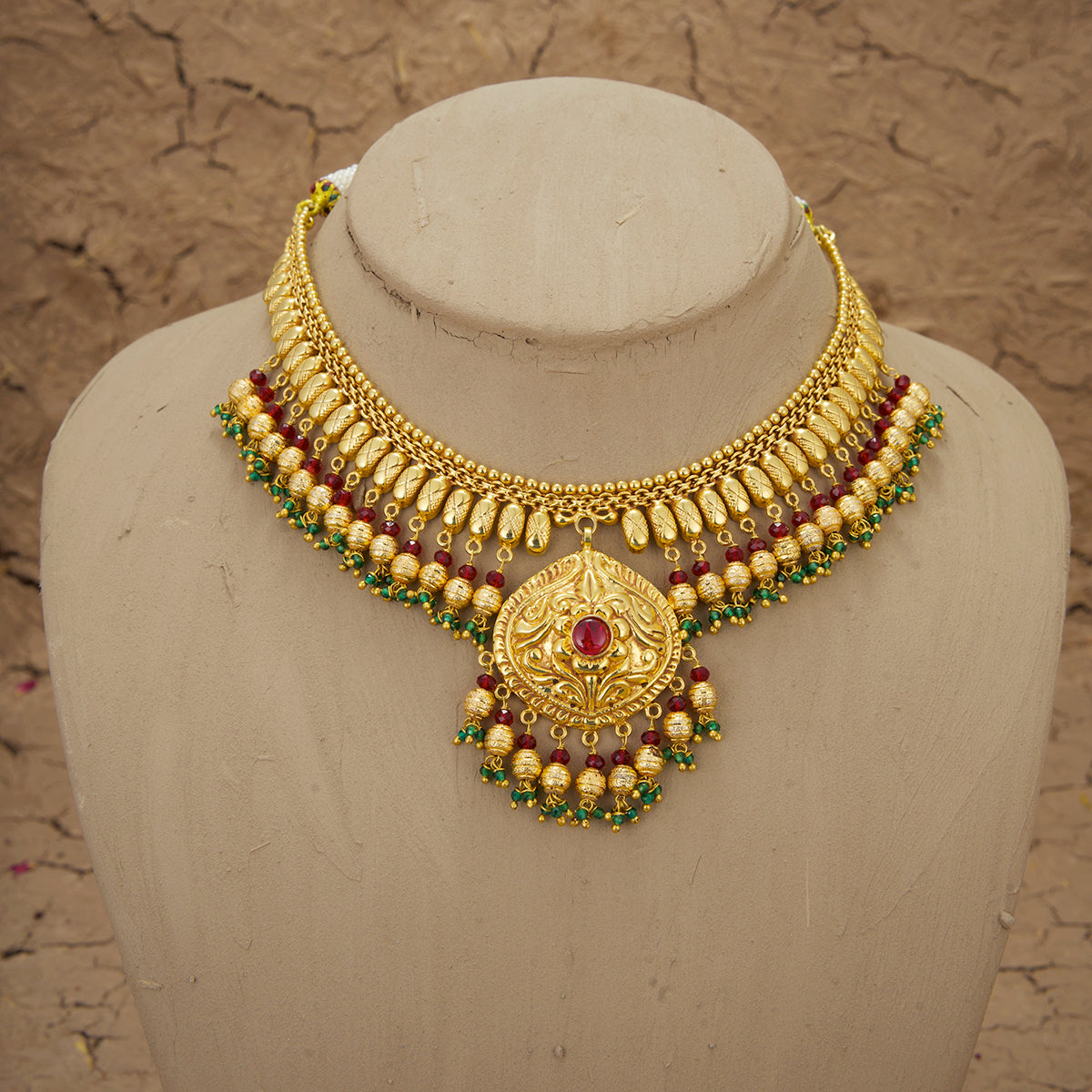 Vanshi Necklace Earrings Tikka Handcrafted Gold Plated