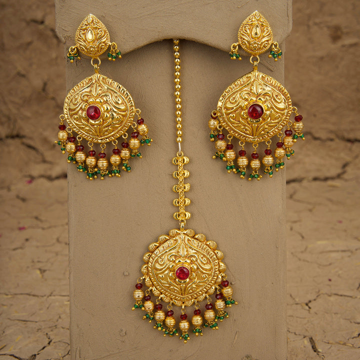 Vanshi Necklace Earrings Tikka Handcrafted Gold Plated