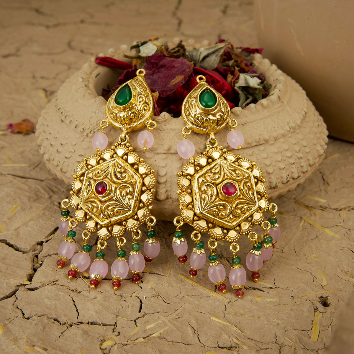 Tazeen Necklace Earrings Tikka Handcrafted Gold Plated