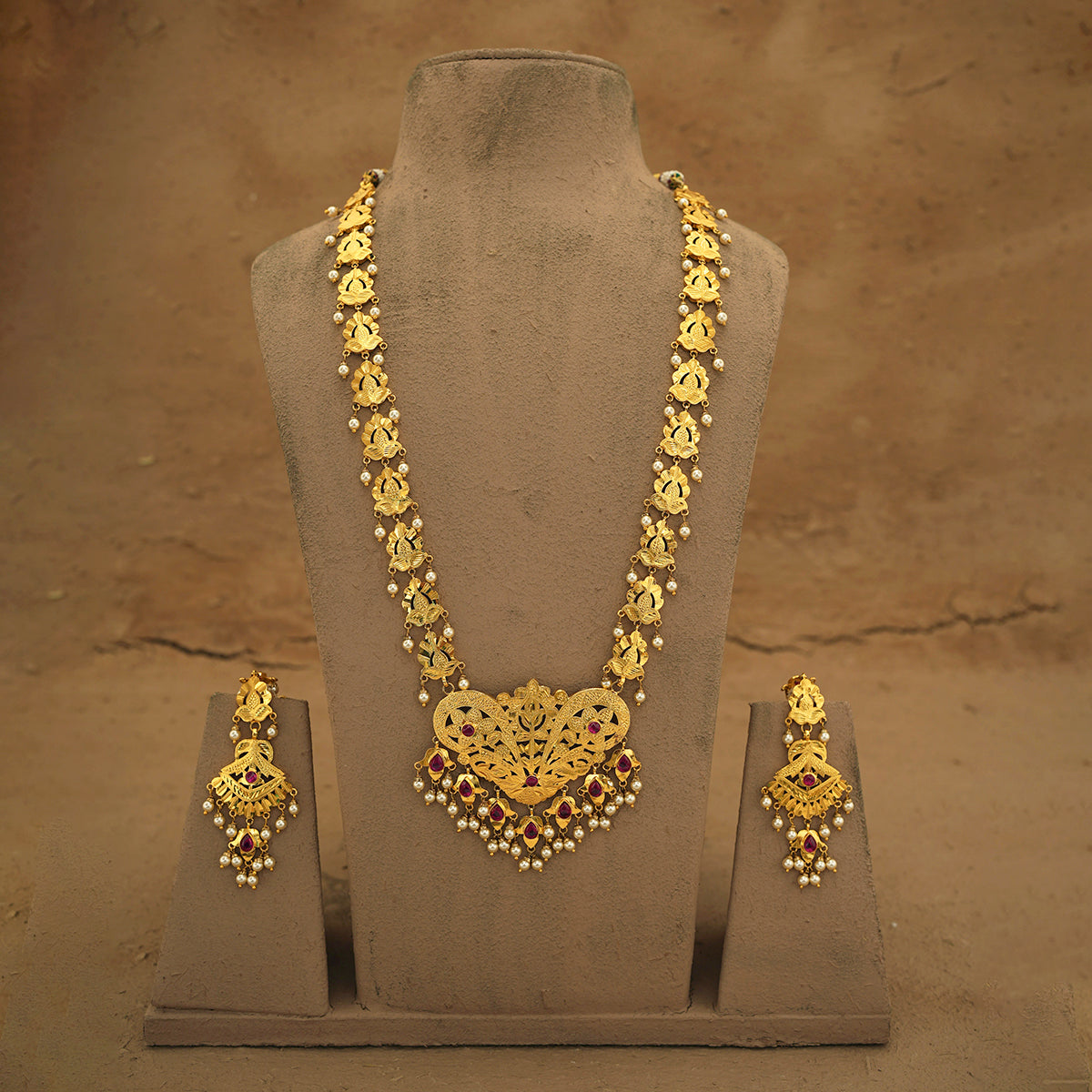 Reya Ranihaar Earrings Set Handcrafted Gold Plated